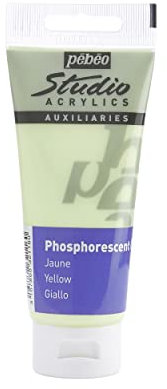 Pébéo – Studio Acrílics 100 ml Gel fosforescente amarillo – Enlace acrílico pintura fosforescente autoluminiscente – Amarillo 100 ml