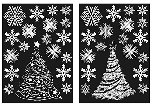 Christmas Window Decorations 2 Christmas Trees and 36 Snowflakes. Static Cling Stickers.