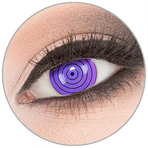 Farbige 'Violet Rinnegan' Kontaktlinsen von 'Evil Lens' zu Fasching Karneval Halloween 1 Paar violette Crazy Fun Kontaktlinsen mit Kombilösung (60ml) + Behälter in Topqualität ohne Stärke