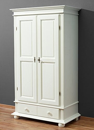 Vaja Kleiderschrank Landhausstil Dielenschrank Fichte rustikal weiß lasiert