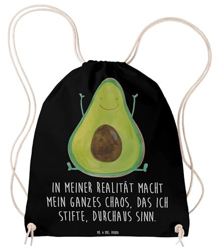 Mr. & Mrs. Panda Sportbeutel Avocado Glücklich - Geschenk, Gymsack, Turnbeutel Baumwolle, Sportzubehör, Chaos, Sporttasche, Vegan, Freude, Veggie,