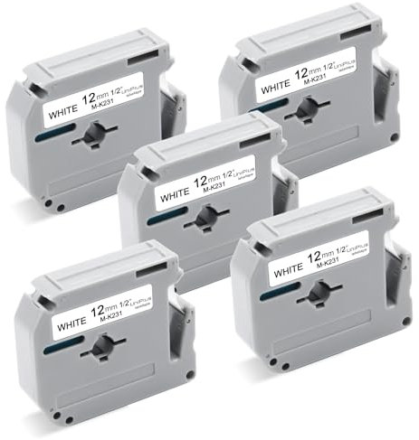 UniPlus 5x Kompatibel Schriftband Ersatz für Brother M-K231 MK231 12mm Nicht Laminiert Bänder für Brother PT-65 PT-80 PT-55 PT-85 PT-90 PT-M95 PT-60 PT-100 PT-110 PT-BB4, 12mm x 8m, Schwarz auf Weiß