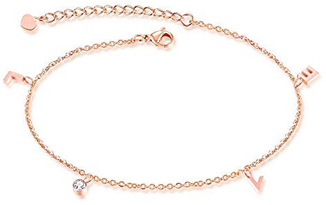 Kim Johanson Edelstahl Damen Fußkettchen *22 Styles* in Roségold mit einem starken Karabinerverschluss inkl. Schmuckbeutel (Summer Love)