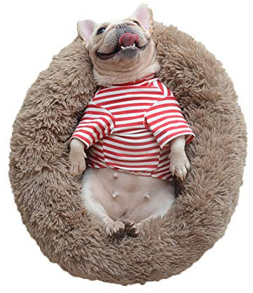 Calming Comfy Donut Katzenbett, Plüsch, warm, Marshmallow, rundes Hundekissen, Nest aus atmungsaktivem Kunstfell, Hundebett, Höhle für Welpen, Kätzchen, Braun, 50 cm