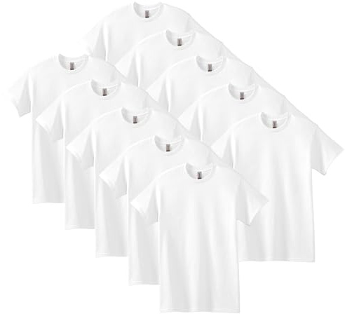 Gildan Men's 10-Pack Heavy Cotton Adult T-Shirt (G5000), White, Medium