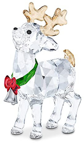 Swarovski Santas Rentier, Weihnachtliche Dekoration mit Klaren, Roten und Grünen Swarovski Kristallen