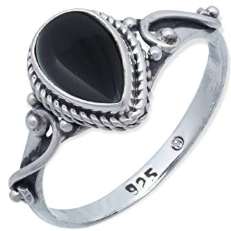 mantraroma Ring Silber 925 Damen Onyx Edelstein schwarz ausgefallen verspielt