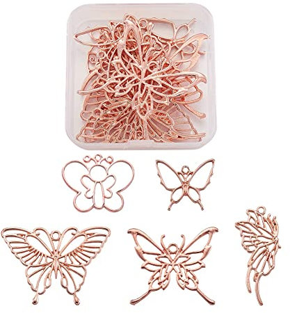Cheriswelry 10pcs 5 Styles Open Back Bezel Butterfly Pendants Charms Resin Molds Trays Rose Gold for Jewellery Necklace Making
