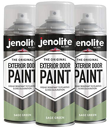 Jenolite Lot de 3 aérosols de peinture pour porte extérieure – Portes en métal et bois et portes de garage – Vert sauge – 3 x 400 ml