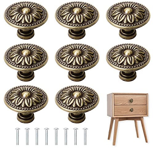 8 Pcs Antique Bronzy Cabinet Knobs,Vintage Cabinet Handles Cupboard Handles Retro Bronze Drawer Pull Knobs, Pull Handle for Cupboard Wardrobe Furniture Hardware, 30mm Diameter