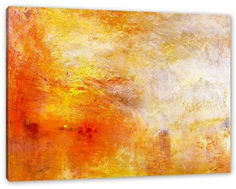 Pixxprint William Turner - Sun Setting over a Lake, Größe: 80x60cm, Leinwandbild, fertig gespannt, Wandbild, Dekoration, Kunstdruck, kein Poster