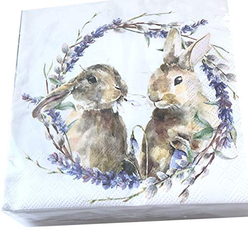 20 Stück 33 x 33 cm HasenServietten Kranz Ostern Papierservietten Ostern Cocktail Servietten Abendessen Mittagessen Getränke Servietten Badezimmer Servietten Gäste Einwegservietten Dekorative