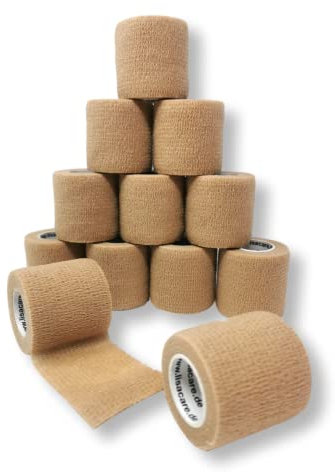 LisaCare selbsthaftende Bandage latexfrei - Bandage selbsthaftend 12 Rollen 5cm breit - Verband Ellenbogen - Haftverband - Kohäsive Bandagen (Beige)