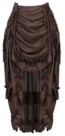 Rock Damen Steampunk Übergrößen Spitze Asymmetrische High Low Vintage Pirat Röcke Mittelalter Kleidung Burleske Braun 6XL
