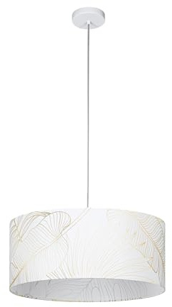 EGLO Pendelleuchte Esstisch Bucamaranga, runde Textil Hängelampe für Wohnzimmer und Esszimmer, Esszimmerlampe aus weißem Stoff mit Dekor in gold, Lampe hängend mit E27 Fassung