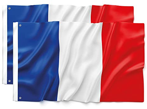 2 Bandera Francia 90 x 150 cm - ultra resistente, doble función con 2 ojales y trabilla para varilla, 2 bandera nacional francesa