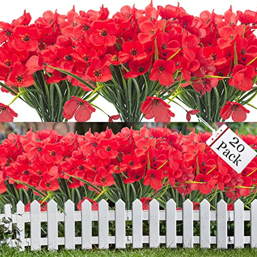 20 Bündel Künstliche Blumen Hortensien Seide Blumen Köpfe (Rot)