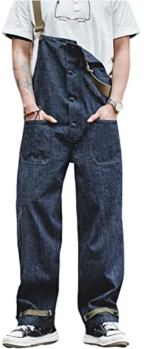 BELWAD Salopette di Jeans da Uomo Cinghie Regolabili Pagliaccetti Tute Dritta con Lavaggio Vintage,Blu,XL