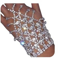 Rumtock 1920er Jahre Stil Funken Kristall Armband mit Fingerring für Frauen Mädchen Damen Hochzeit Bohemian Hand Kette Schmuck