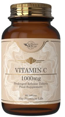Sky Premium Life Vitamin C 1000mg - 60 Vitamin C Tablets for a Normal Immune System, Reduced Fatigue and Antioxidant Activity | Slow Release Vitamins C as Ascorbic Acid | 2 Month Supply