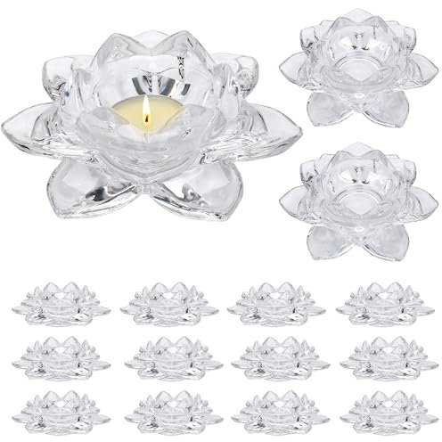 Salzesfalls Teelichthalter aus Kristallglas, Lotus- und Teelichthalter, Votivkerzenhalter für Heimdekoration, Hochzeiten und Partys, 15 Stück