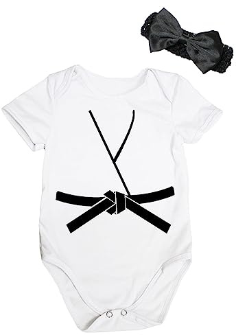 Petitebella Judo Karate Taekwondo Jersey Baby Bodysuit Nb-18m (White/Black, 6-12 Months)