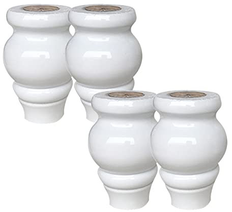 Pieds en bois massif blanc Pieds de table basse Pieds en chignon Pieds de rechange pour bricolage, 9 cm/12 cm/15 cm, pour canapé, fauteuil, buffet, bibliothèque, table de chevet, avec accessoires, 4