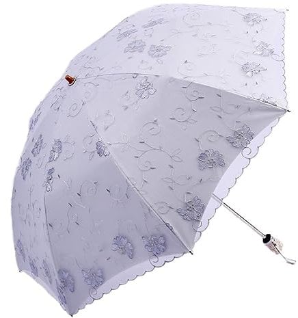 Honeystore Lace Travel Parasol Folding Anti-uv Windproof Embroidery Umbrella 0279 2-Folding Grey