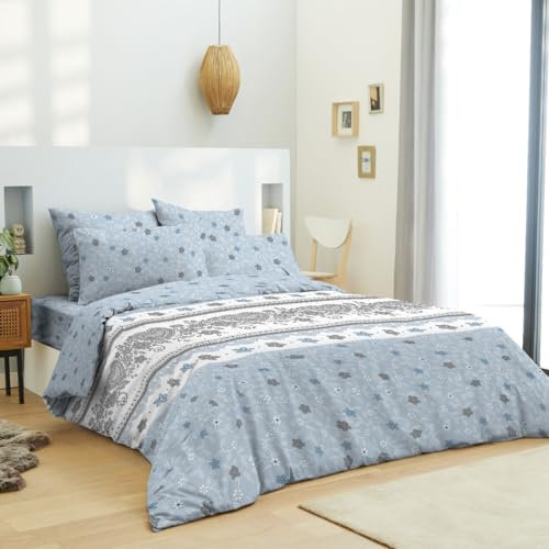 UNIVERSDECOR Set completo copripiumino reversibile per letto 180 x 200 cm King Size (pacchetto completo HDC per letto 180 x 200, cuore blu)