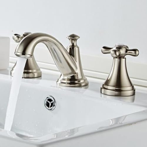 Rubinetto 3 Fori Bagno Miscelatore Lavabo Ottone Acqua Fredda e Calda 2 Maniglie - Spazzolato