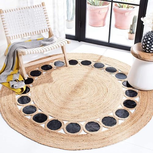 DecorAvenue Alfombra india hecha a mano trenzada de yute tejida a mano, decoración bohemia del hogar, sala de estar y cocina, decoración del suelo, alfombra ecológica (10 pies, redonda, patrón 2)