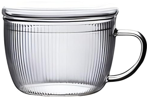 TAMUME Cuenco de desayuno de cristal estriado con tapa, 500 ml