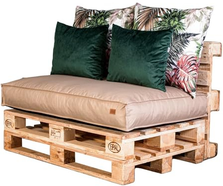 GoldenGroup Gartenset Kissen für Palettenmöbel Cappuccino & Blumen - Langlebiges und Wasserdichtes Material - Sitzkissen 120cm x 80cm x 15cm, Rückenkissen (2X) 66cm x 60cm & (2X) 50cm x 40cm