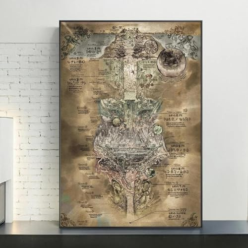 Rumlly Made In Abyss Map Poster And Prints Anime Painting On Canvas Wall Art Picture For Home Decor Living Room Decoration Cuadros 60x80cm No Frame