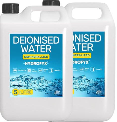 HYDROFYX 10L (2 x 5L) Deionised Water – Demineralised, Low Conductivity – Fast Dispatch – For Irons, Steam Cleaners, Car Batteries, Radiators & Cleaning