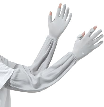 Antcher UV-Schutzhandschuhe für Damen, Anti-UV, Radfahren, Fahren, Eisseide, Armstulpen, lange Handschuhe für Sport, Golf, Wandern, Angeln (hellgrau)