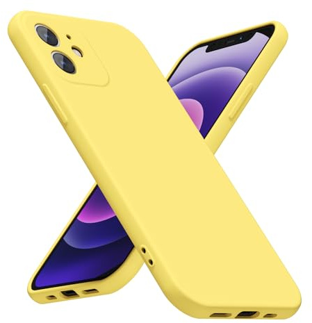 LoeoeL for iPhone 12 Mini Phone Case Silicone, Minimalist Ultra Thin Slim Soft Rubber Gel Solid Color Matte TPU Cute Case for Women Men, Girly Plain Aesthetic Design & Camera Cover Protection, Yellow
