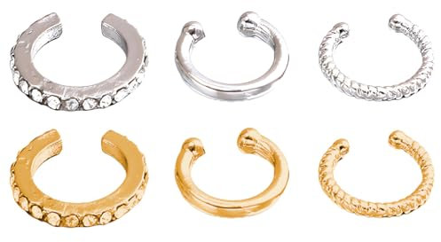 Creolen Ohrringe Set, 2 Sätze à 6 Stück Ohrmanschette Helix Knorpel Clip, Ear Cuff Set Damen, Zirkonia Twist Herz Piercing Ohrringe, für Damen Mädchen, mehrfarbig, Gold, Silber