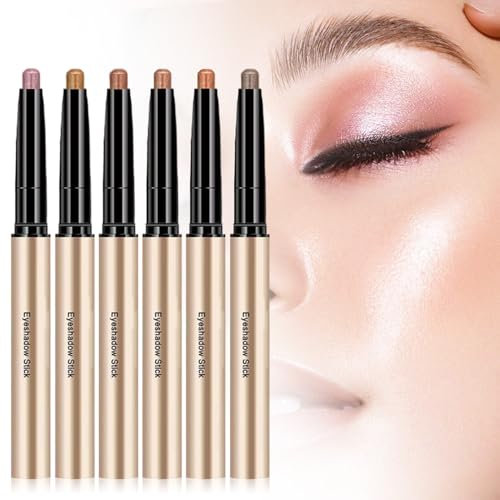 Wasserfester Glitzer Lidschattenstift, 2024 Neuestes 6 Stück Wasserfester Glitzer Lidschatten Stift, Glitter Lidschatten Stick Schimmer Glitter Perle Creme Lidschatten Stick (6 Farben)