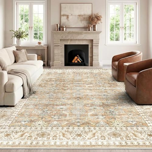 HOMFINE 240x340cm Beige Brown Vintage Area Rug for Bedroom Living Room | Machine Washable Rug, Traditional Printed Design, Soft Short Pile, Non-Slip Non-Shedding