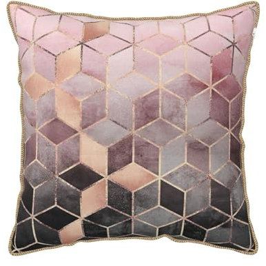 YounPrenG Kissen, Kissenbezüge aus Samt mit goldenem Rand, Kissenbezüge, Dekokissen für Zuhause, Bett, Sofa, Auto,Nordischer Stil, geometrisches Muster, Rosa Rose, Gold