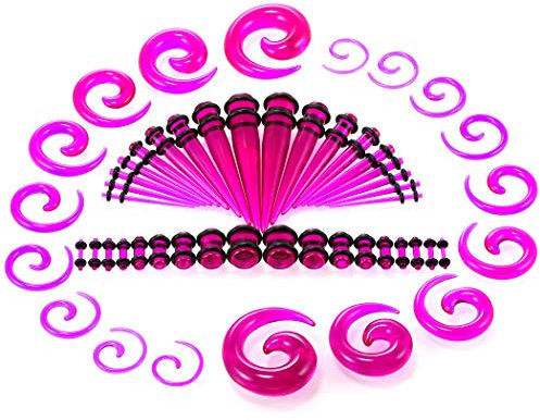 vogem 54 Stück Ohr Dehnstäbe Set 1-10mm/14G-00G Ohr Gauges Expander Set Acryl Tapers und Plugs Acrylic Spiral Tapers Body Piercing Schmuck Set für Frauen und Männer (Rot)