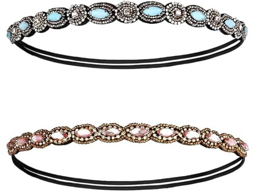 JEXOWIQ Strass Bandeaux - 2 pcs Bohême Cristal Bandeaux Élastiques, Mode Head Wrap, Convient Aux Accessoires de Cheveux pour Femmes et Filles