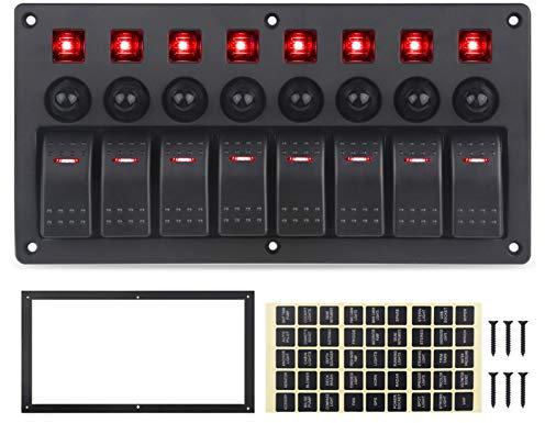 MUEOSI Panneau de Commutation à 8 Gangs, Style de Voiture, étanche, for Voiture, Bateau, Marine, disjoncteurs à Bascule Rouges, 12 V, 24 V Tableau électrique(Rot)