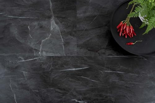 Vinyl Fliesen in Marmor Optik schwarz grau ideal für Küche Rigid Vinylboden mit Klicksystem und Trittschalldämmung