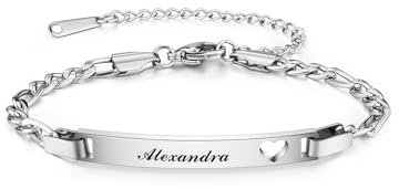 JSDDE Personalisiert Damen Armband mit Gravur Partner Armbänder Freundschaftsarmband Herz Edelstahlarmband Personalisierte Geschenke für Partner Schwester Freundin (Silber)