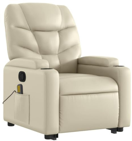 Tidyard Massagesessel, Sessel Verstellbar mit Liegefunktion, Sessel mit Aufstehhilfe, Aufstehsessel, Fernsehsessel, Liegesessel, Creme Kunstleder