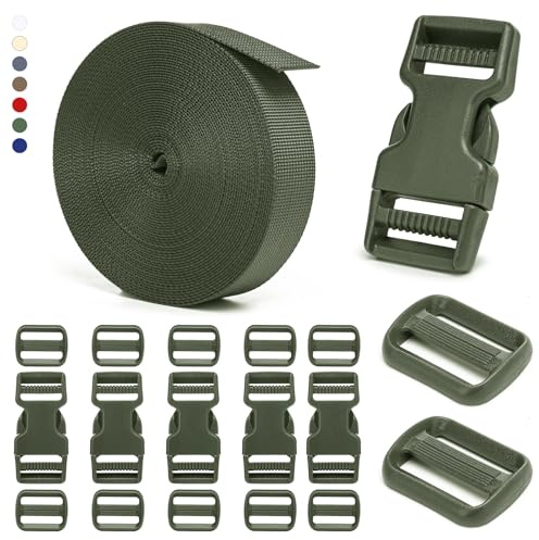 BEYOURD 1 inch Buckles and Strap Set: Polyester Webbing, Dual Adjustable Side Release Plastic Buckles, Tri-Glide Slider Clips