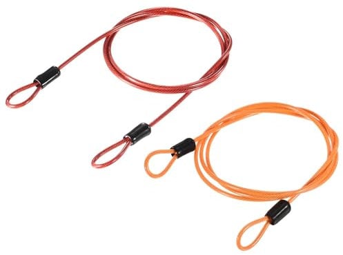 TOP-VIGOR 2Pcs Security Steel Cable, 2.5mm x 1m / 3.28ft Coated Safety Wire Rope Double Loop Flexible Security Cable Lock for Outdoor Travel Luggage Bike, Red, Orange
