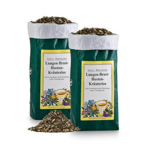 Sanct Bernhard Lungen-Brust-Husten-Kräutertee, Teemischung mit Eibischwurzel, bitterem Fenchel, isländischem Moos, Spitzwegerichblättern, Süßholzwurzel und Thymian - 2 x 150 g